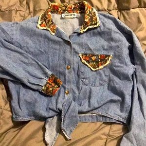 California Concepts Crop Large Jean Button Up